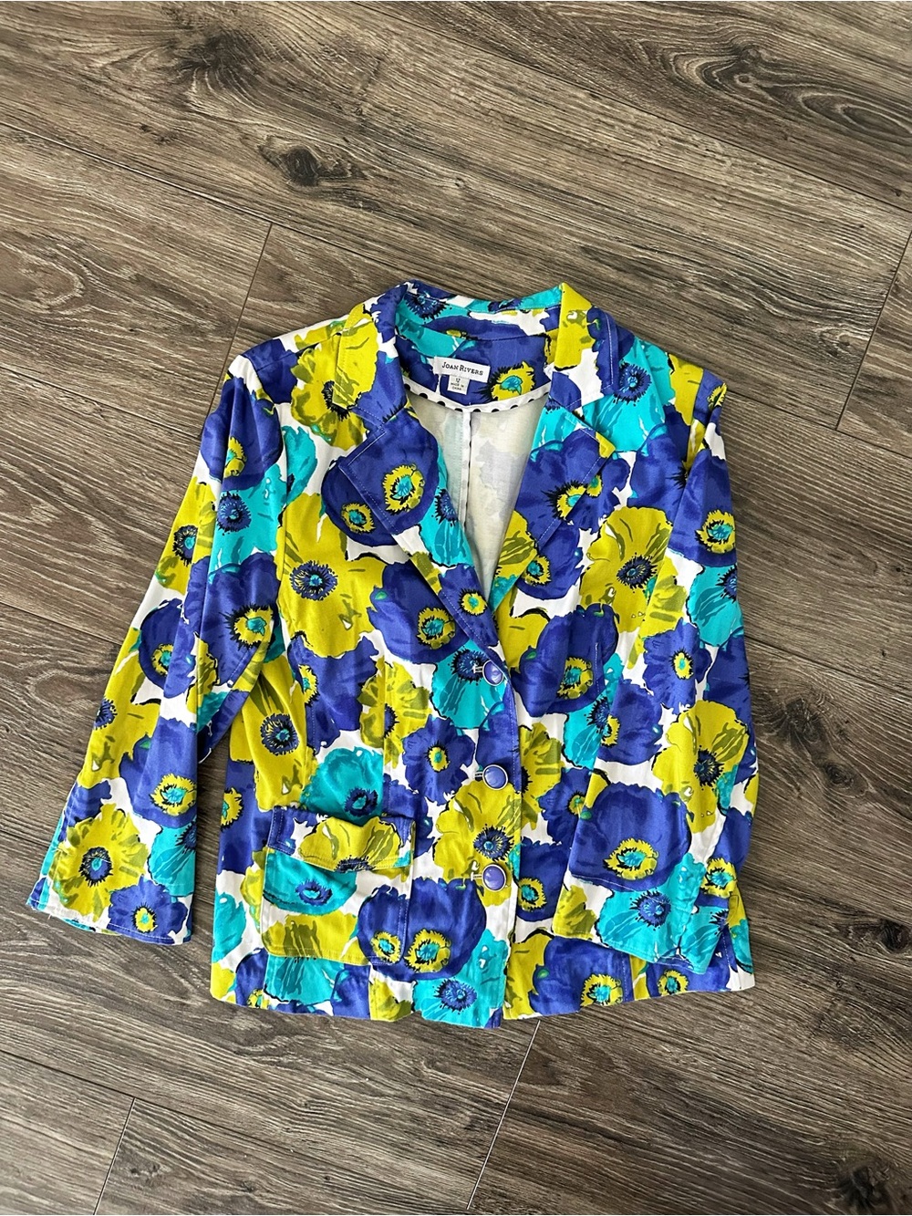 Vintage Joan Rivers Blue, Teal & Yellow Floral Jacket